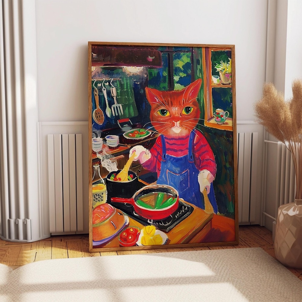 Culinary Cat Art Poster - Whiskered Chef In The Kitchen Wall Art